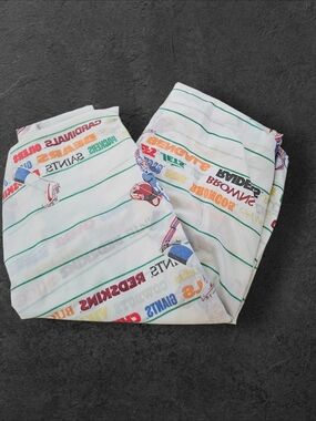 Striped Sports Print Cotton Sheet - White with Green & Multicolor Logos